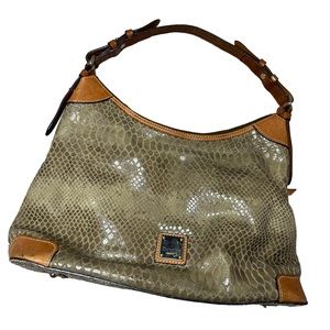Dooney & Bourke Olive Snake-Embossed Hobo with Tan Trim